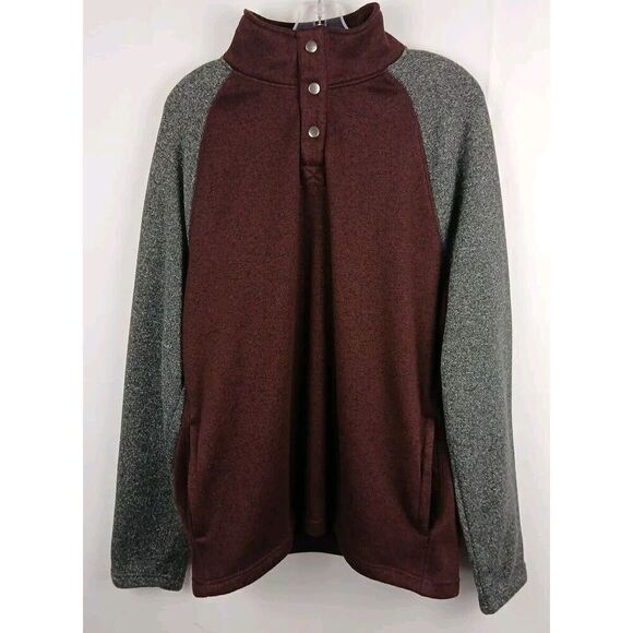 Sonoma  1/4 Snap Button Up Long Sleeve Pullover Sweater Mens XL Maroon/Gray - Picture 3 of 9